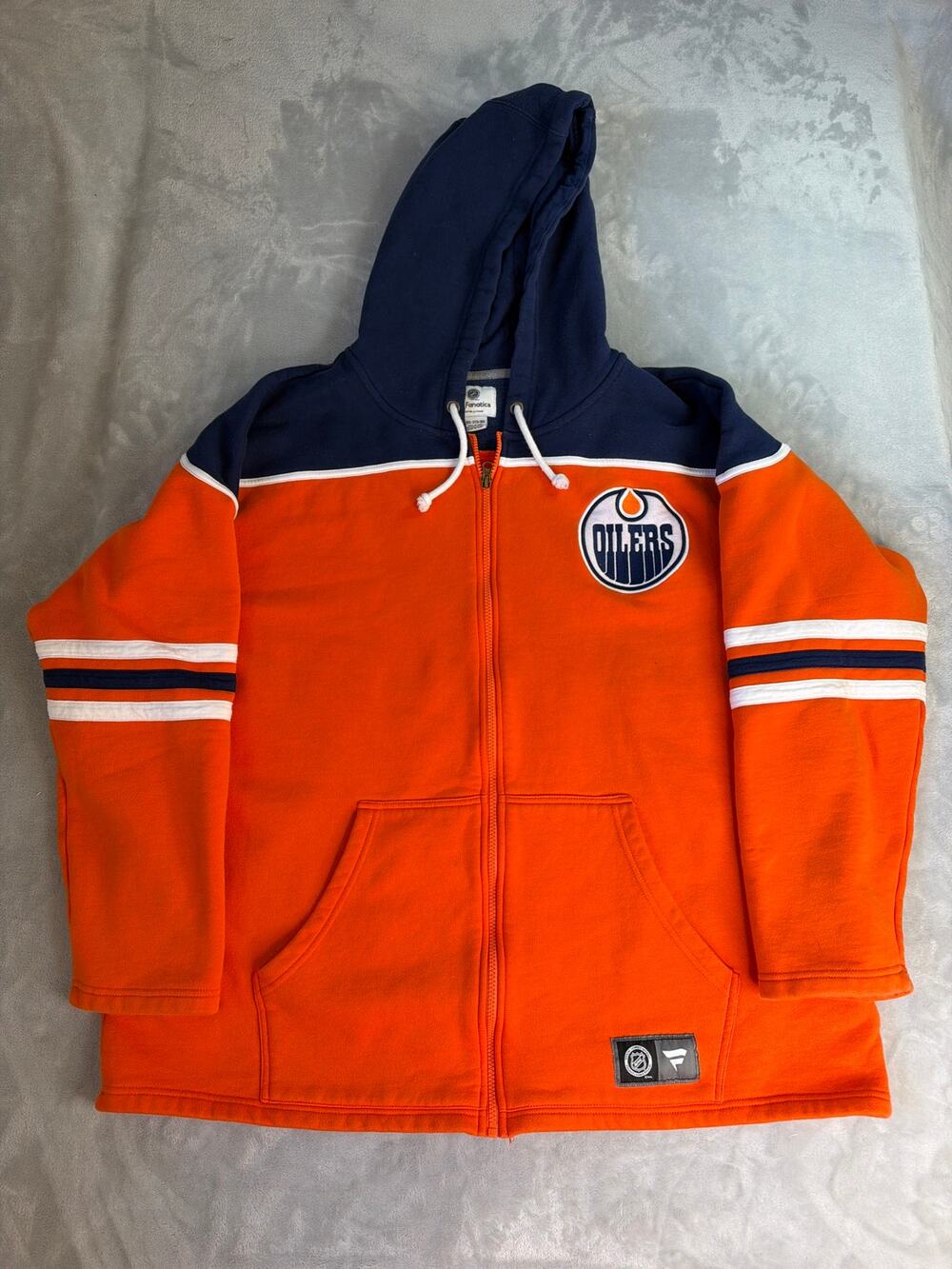 Fanatics Edmonton Oilers Hoodie Mens 3X Full Zip Orange Navy NHL Jacket 3XL